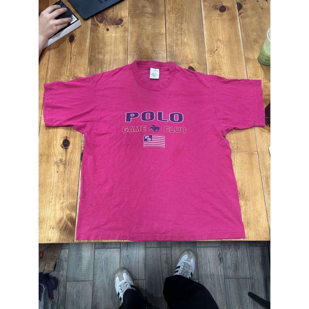 Vintage Mickey & Co. Polo Game Club T-Shirt Men's L Hot Pink 100% Cotton